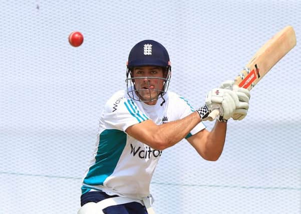 England cricket captain Alastair Cook takes part in a practice session at MA Aziz Stadium in Chittagong. Picture: STR/AFP/Getty Images