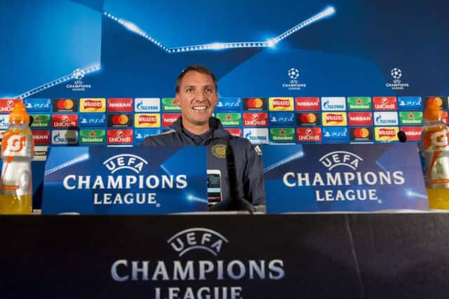 Celtic manager Brendan Rodgers faces the medai ahead of the Borussia Monchengladbach clash at Parkhead. Picture: SNS