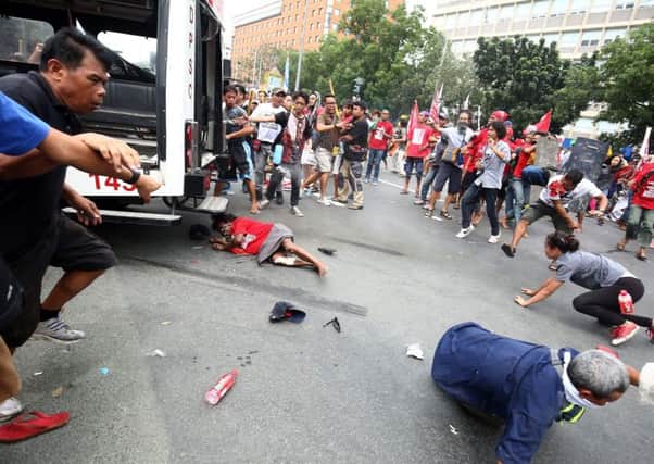 Footage shows the van repeatedly ramming protesters. Picture: AFP/Getty Images