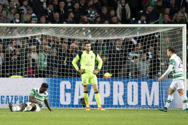 Despair for Celtic defender Kolo Toure and keeper Craig Gordon after Borussia Monchengladbachs Andre Hahn scored the second goal in his sides 2-0 win at Celtic Park. Picture: SNS