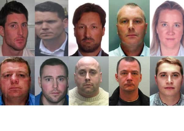 Police handouts of 10 British criminals wanted for a variety of offences. Jonathan Kelly is second from left in the bottom row. Picture: PA