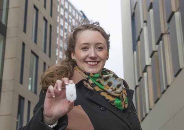 Rebecca Pick with her Personal Guardian attack alarm, set to launch next year. Picture: Contributed