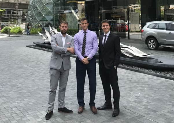 From left: Cathcart co-founders Sam Wason and Gordon Kaye with Nick Macdougall, who heads the firm's Bangkok office. Picture: Contributed