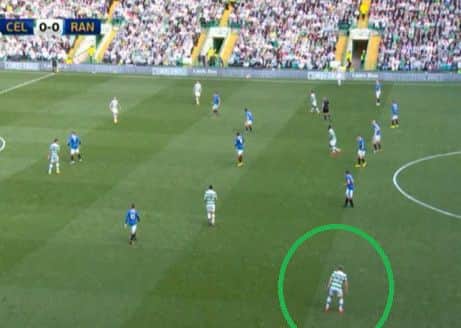 Rangers are pulled to the right by the presence of Kieran Tierney, leaving Forrest in acres of space.