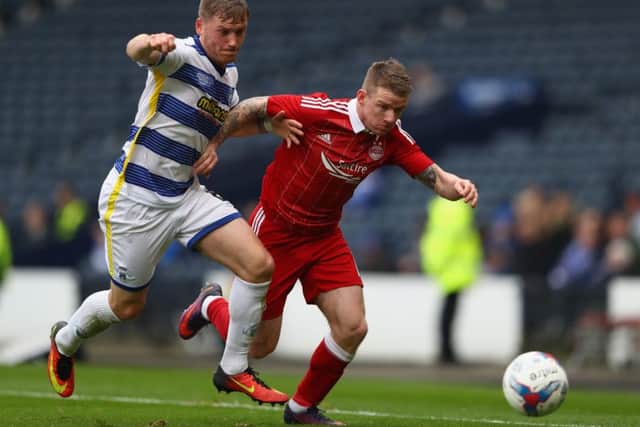 Aberdeen's Jonny Hayes takes on Michael Doyle of Morton in Saturday's League Cup semi-final at Hampden. Picture: Getty/Michael Steele