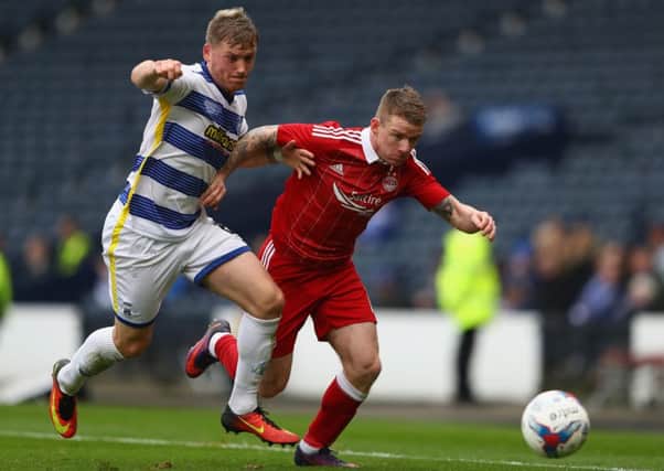 Aberdeen's Jonny Hayes takes on Michael Doyle of Morton in Saturday's League Cup semi-final at Hampden.  Picture: Getty/Michael Steele
