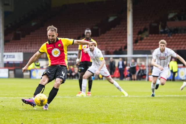 Sean Welsh scores from the penalty spot. Picture: SNS