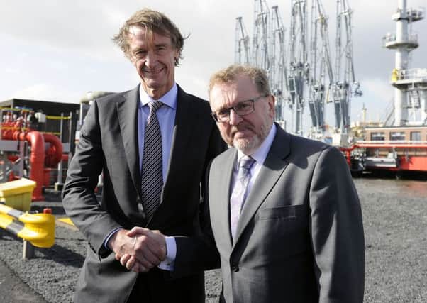 There is a moratorium on fracking in Scotland, but Secretary of State David Mundell recently welcomed the first shipment of shale gas from the United States with Ineos chairman Jim Ratcliffe. Picture: Michael Gillen