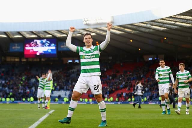 Erik Sviatchenko celebrates Celtic's victory over Rangers in the Betfred Cup semi-final at Hampden. Picture: Getty Images