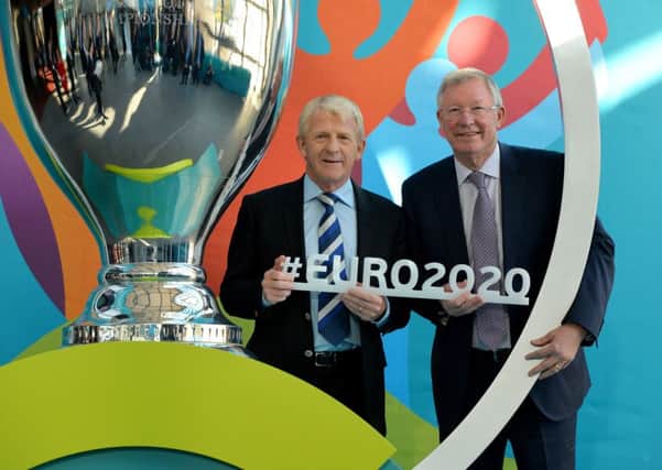 Sir Alex Ferguson, right, and Scotland manager Gordon Strachan during the Glasgow UEFA EURO 2020 Host City Logo Launch at the Glasgow Science Centre. Picture: Mark Runnacles/Getty Images)