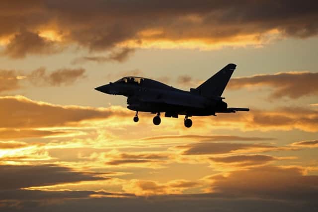 A Typhoon fighter jet during an evening sortie at RAF Lossiemouth Picture: 
Walter Baxter