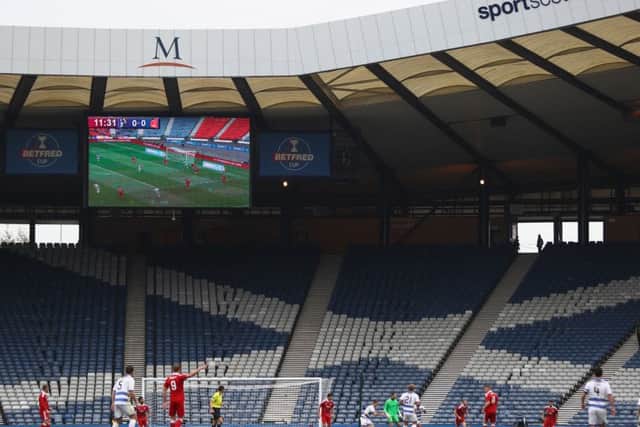 Both ends of Hampden were empty for the Betfred Cup semi-final between Morton and Aberdeen. Picture: Michael Steele/Getty Images