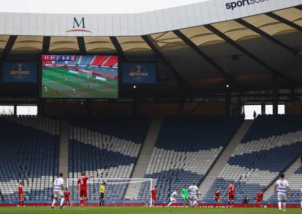 Both ends of Hampden were empty for the Betfred Cup semi-final between Morton and Aberdeen. Picture: Michael Steele/Getty Images