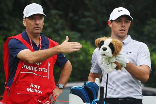 Rory McIlroy with his caddie JP Fitzgerald during practice ahead of the WGC-HSBC Champions in Shanghai. Picture: Scott Halleran/Getty Images