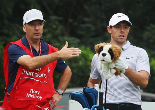 Rory McIlroy with his caddie JP Fitzgerald during practice ahead of the WGC-HSBC Champions in Shanghai. Picture: Scott Halleran/Getty Images