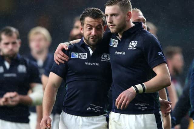 Finn Russell, pictured right with Greig Laidlaw, is looking forward to facing Australia again, a year after their titanic World Cup clash. Picture: David Rogers/Getty Images