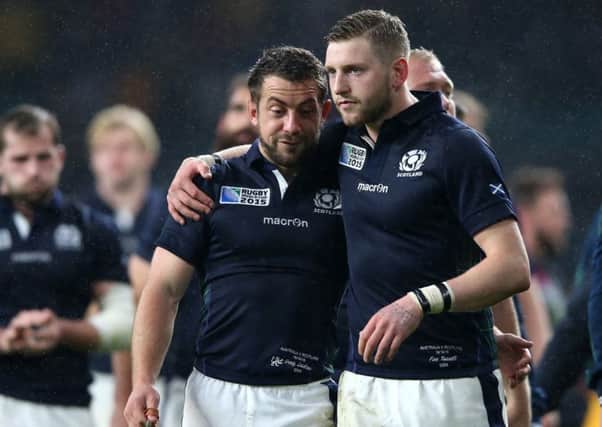 Finn Russell, pictured right with Greig Laidlaw, is looking forward to facing Australia again, a year after their titanic World Cup clash. Picture: David Rogers/Getty Images