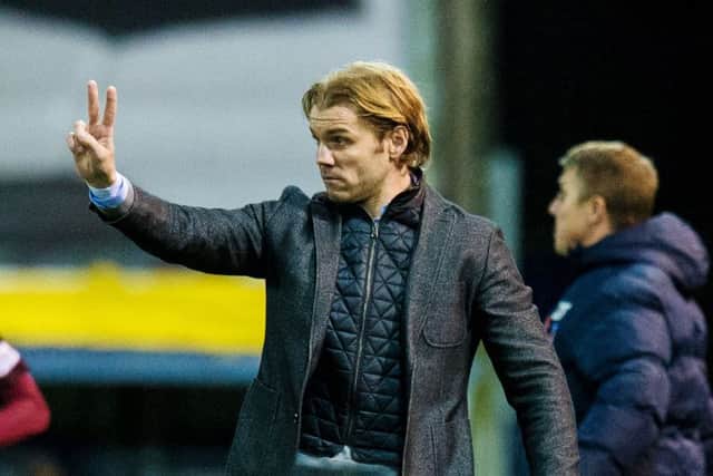 Hearts manager Robbie Neilson issues instructions from the sideline. Picture: SNS