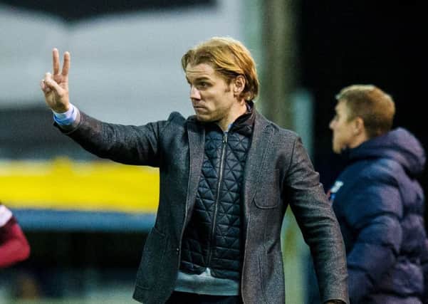 Hearts manager Robbie Neilson issues instructions from the sideline. Picture: SNS