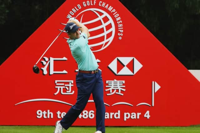 Russell Knox hits a tee shot on the ninth hole. Picture: Scott Halleran/Getty Images