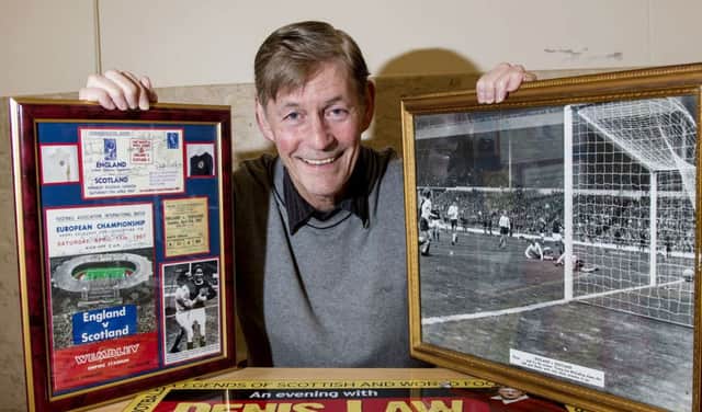 Jim McCalliog with mementoes of the 1967 victory, including a photograph of his winning goal on his Scotland debut.   Picture: Craig Williamson/SNS