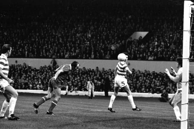 Drew Jarvie scores Aberdeen's equaliser in their extra-time win against Celtic in the 1976 League Cup final. Picture: SNS Group
