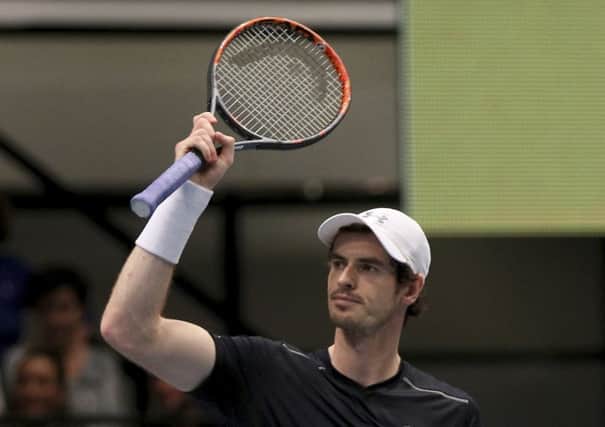 Andy Murray acknowledges the crowd during his quarter-final win over John Isner in Vienna. Picture: Ronald Zak/AP