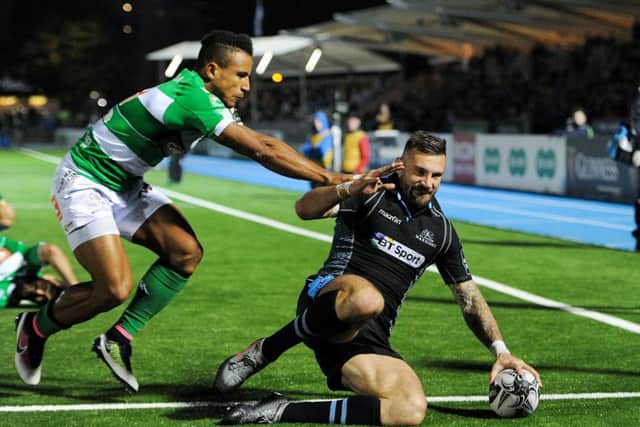 Glasgow Warriors' Rory Hughes makes it 31-7 against Benetton Treviso at Scotstoun with another try. Picture: Paul Devlin/SNS/SRU