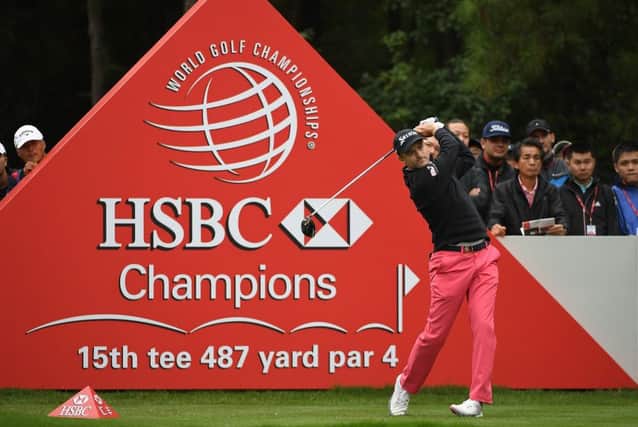 Russell Knox tees off at the 15th at Sheshan International in the third round in Shanghai. Picture: Getty Images