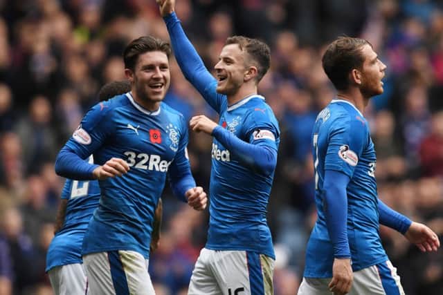 Rangers' Andy Halliday celebrates scoring his side's second of the match from the penalty spot. Picture: SNS/Alan Harvey
