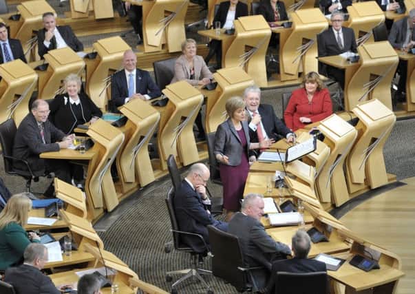 Nicola Sturgeon addresses the Holyrood chamber. Photograph: Ian Rutherford