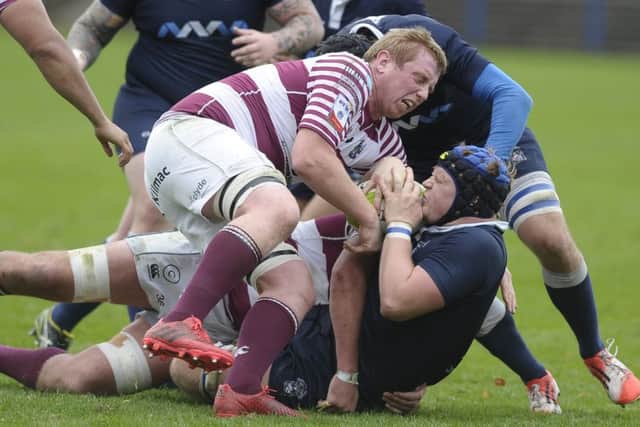 Watsionian Euan Dodds and Heriots hat trick hero Russell Nimmo. Picture:
Neil Hanna