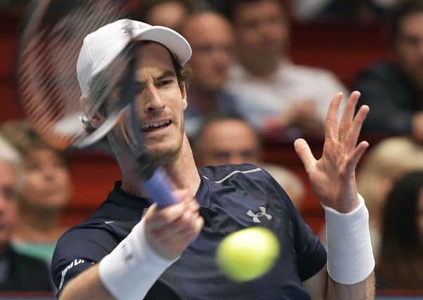 Andy Murray fires a return during his victory over Jo-Wilfried Tsonga. Picture: Getty.