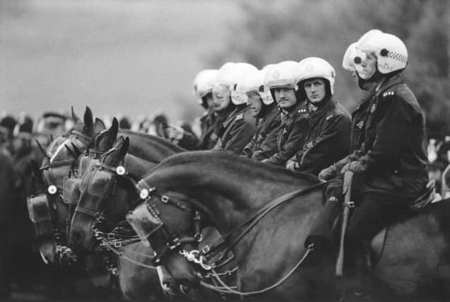 Mounted riot police at the miners' demonstration at Orgreave colliery, Yorkshire.
Picture: Getty Images