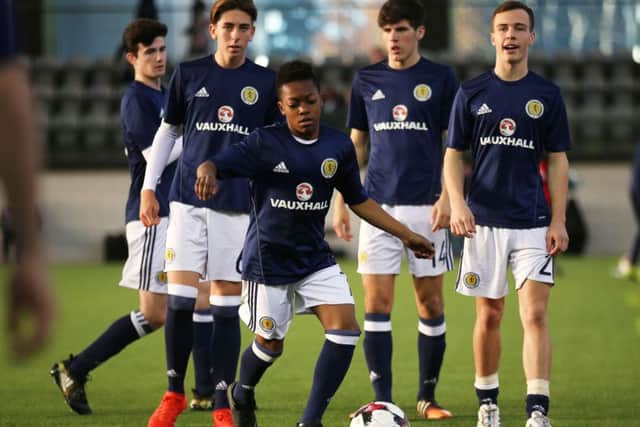 Scotland's Karamoko Dembele warms up ahead of the Victory Shield match against Wales at Oriam, Edinburgh. Picture: Andrew Milligan/PA Wire
