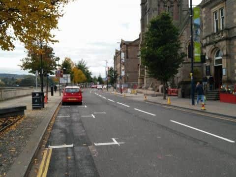 Cycle lanes on Tay Street in Perth has been replaced by parking. Picture: Cyclestreets.net