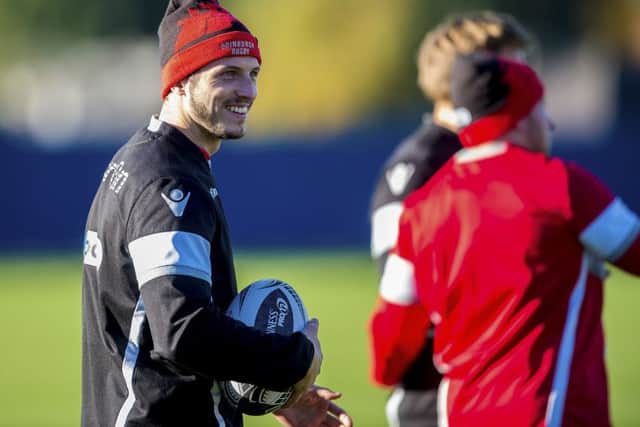 Edinburgh's Jason Tovey is all smiles in training ahead of Friday night's Pro12 clash with Ulster. Picture: SNS Group/SRU