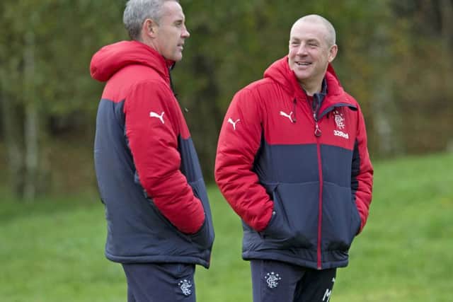 Rangers manager Mark Warburton, alongside assistant Davie Weir. Picture: SNS