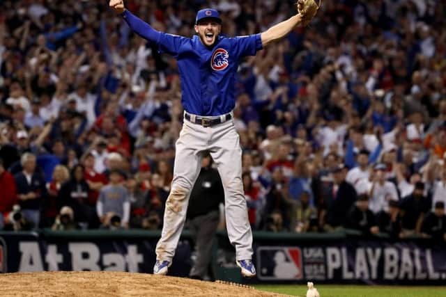 Kris Bryant of the Chicago Cubs celebrates after his side defeated the Cleveland Indians 8-7 in Game 7 to clinch the World Series for the first time in 108 years. Picture: Getty