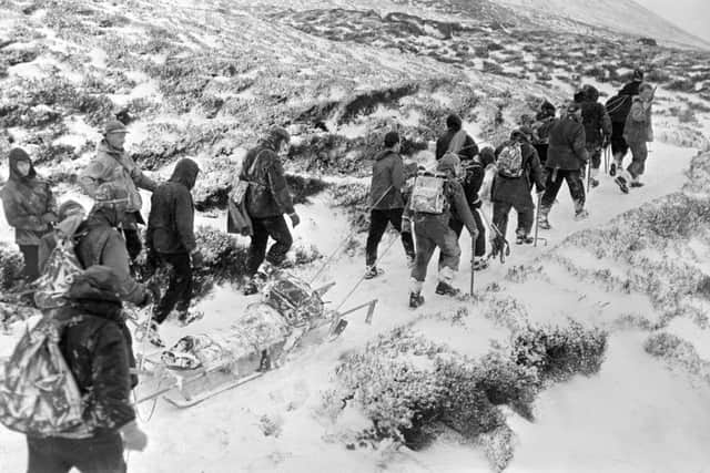 Rescuers return from the Glen Doll tragedy in 1959. PIC courtesy of Scottish Mountain Heritage Collection.