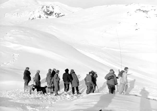Rescuers at Glen Doll in January 1959 searching for five climbers from the Universal Hiking Club in Glasgow. Their bodies were later found in Jock's Way, which joins Braemar to the glen. PIC courtesy of Scottish Mountain Heritage Collection
