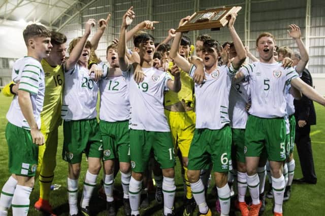 Ireland lift the Victory Shield after beating Scotland 3-0 at the Oriam. Picture: SNS Group