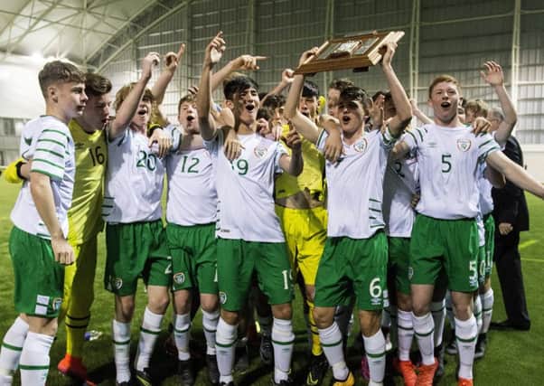 Ireland lift the Victory Shield after beating Scotland 3-0 at the Oriam. Picture: SNS Group