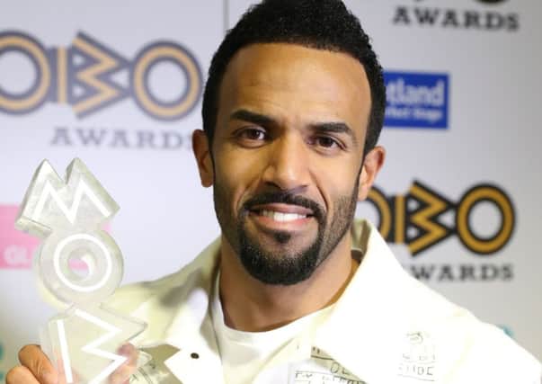 Craig David with his award for best male at the 21st Mobo Awards at Glasgow's SSE Hydro. Picture: PA