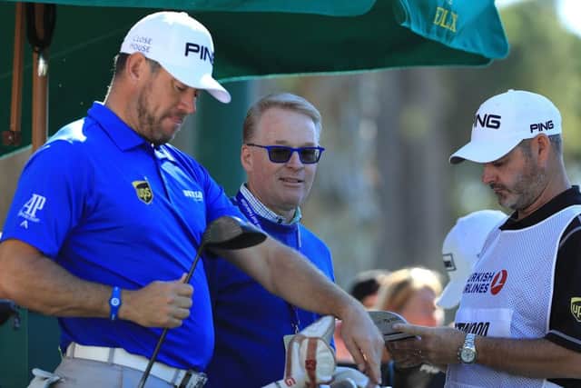 European Tour chief executive Keith Pelley with Lee Westwood and the Englishman's caddie, Billy Foster, in Turkey this week. Picture: Getty Images