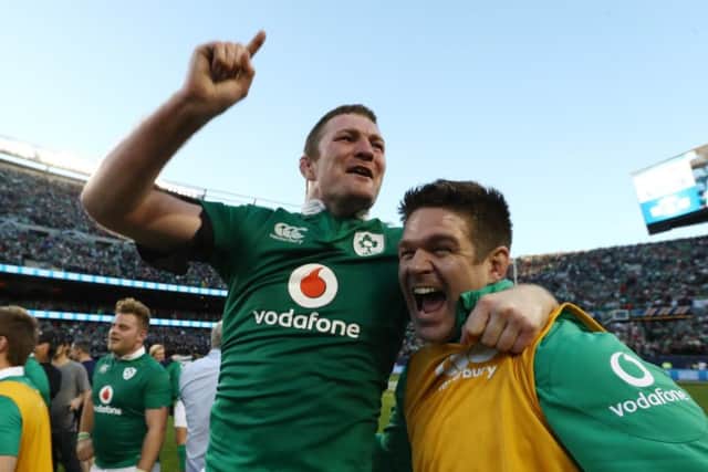 Donnacha Ryan of Ireland leads the celebrations following his team's shock 40-29 victory over New Zealand at Soldier Field in Chicago. Picture: Phil Walter/Getty Images