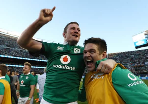 Donnacha Ryan of Ireland leads the celebrations following his team's shock 40-29 victory over New Zealand at Soldier Field in Chicago. Picture: Phil Walter/Getty Images
