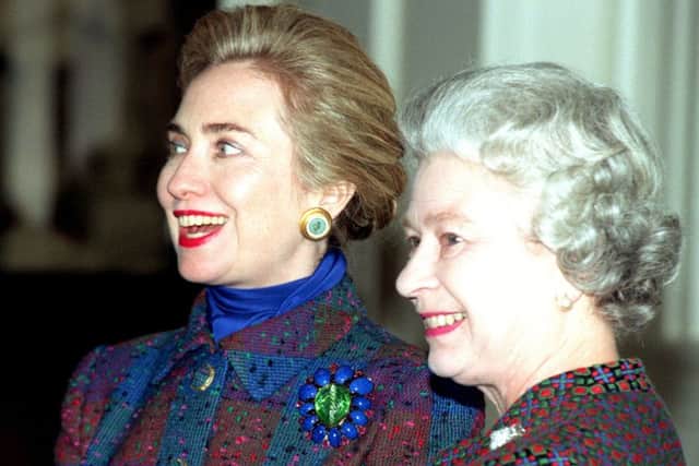 Hillary Clinton during a visit with her husband to meet Queen Elizabeth II at Buckingham Palace in 1995. Picture: PA