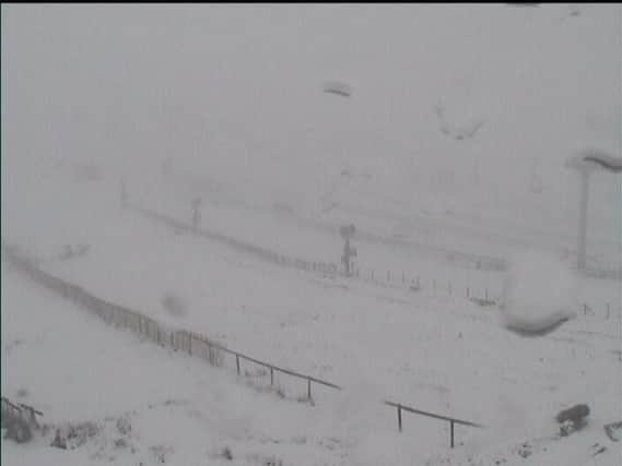 Snow at the Lecht snowsports centre on the A939 today. Picture: Lecht 2090