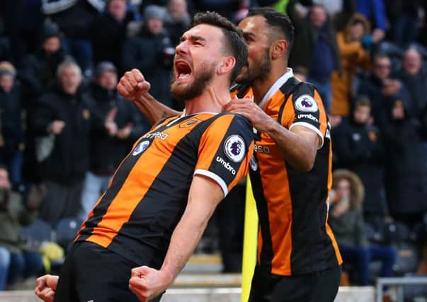 Robert Snodgrass celebrates scoring Hull City's first goal yesterday. Picture: Getty.